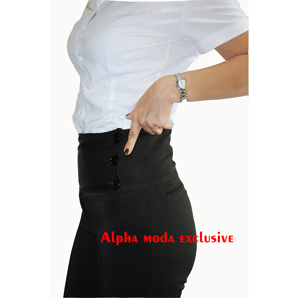 Calça comprida feminina Cintura Alta Cós Largo, bolso traseiro – 20 PÇS –  Alpha Moda Social