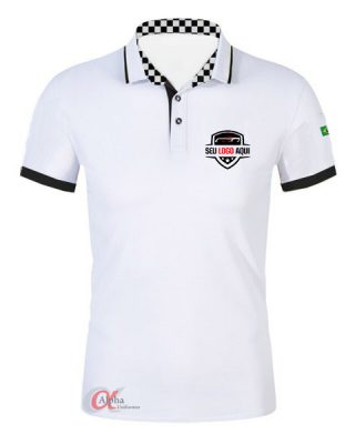 Camisa camisetas alpha uniformes colarinho interno quadriculado com o seu logo – Kit 20 pçs