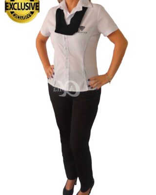 Camisa Feminina branca com echarpe franquia Premyer – kit 10 pçs