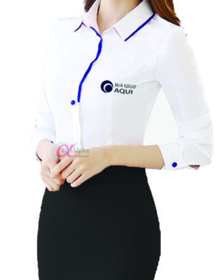 Camisa com detalhes diferenciados manga longa para uniformes profissionais personalizados – Kit c/ 20 pçs