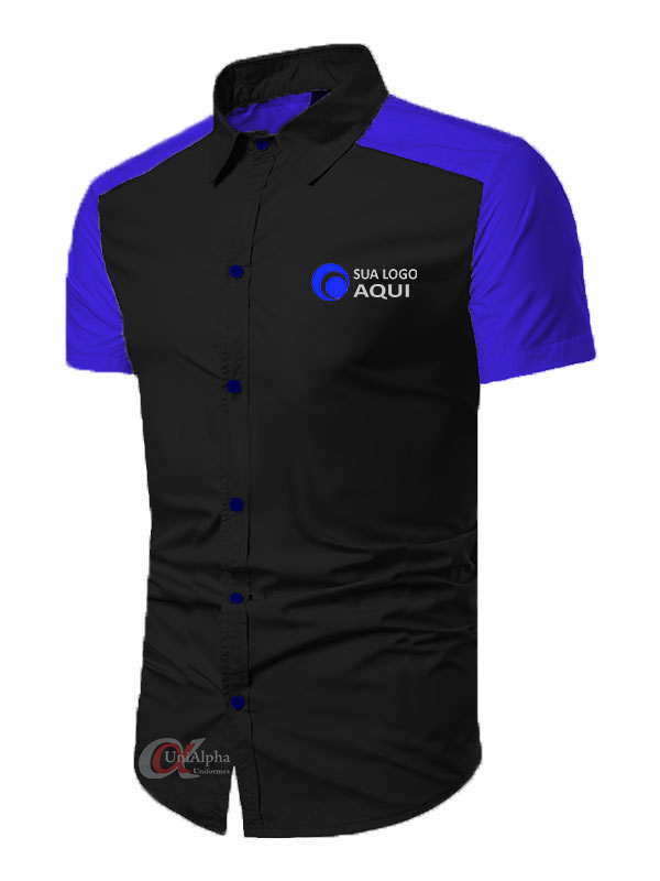 Camisa de trabalho manga curta personalizada uniformes fardamento modelo  bordada com a sua marca – kit 20 pçs – Alpha Moda Social