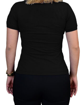 Camisa Básica Polo Preta Feminina Com Botões De Ouro – Marca Ostent