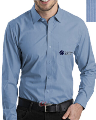 Camisa em tecido elegante listado misto de algodão e poliester para uniformes de empresas – Kit 20 pçs
