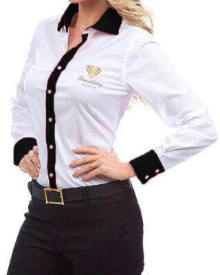 Camisa Feminina branca manga longa franquia Premyer – kit 10 pçs