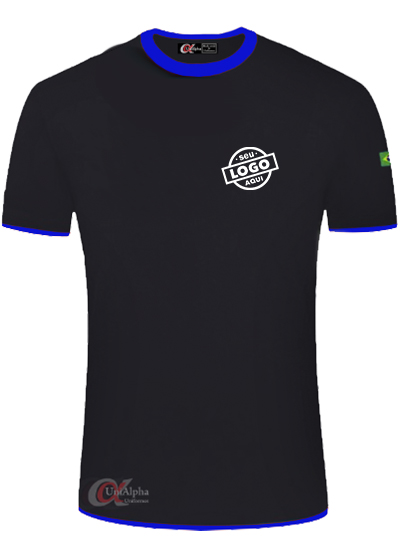 camiseta-com-gola-e-punho-colorido-de-outra-cor-personalizada-silkada-estampada-preta-e-azul